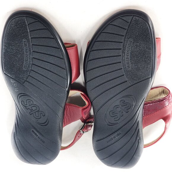 SAS NWOB Nudu Two-Toned Leather Heel Strap Sandals Red Slingback - Picture 8 of 8